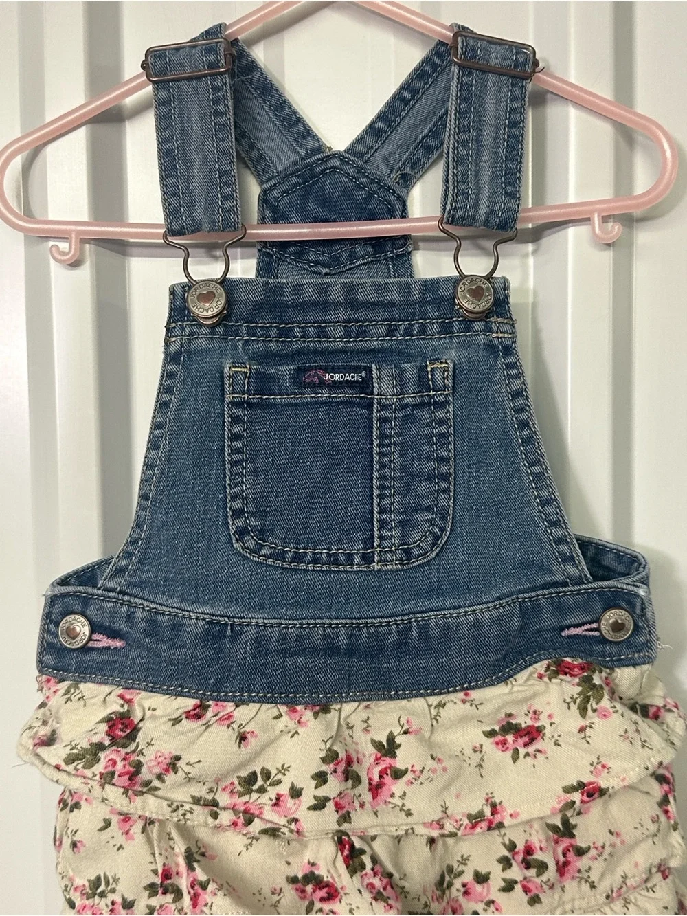 Jordache Floral Denim Overall Dress Baby Girl Ruffle Jumper Cottagecore